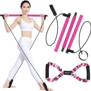 BQYPOWER Pilates Bar Kit with Resistance Band for Portable Home Gym Workout